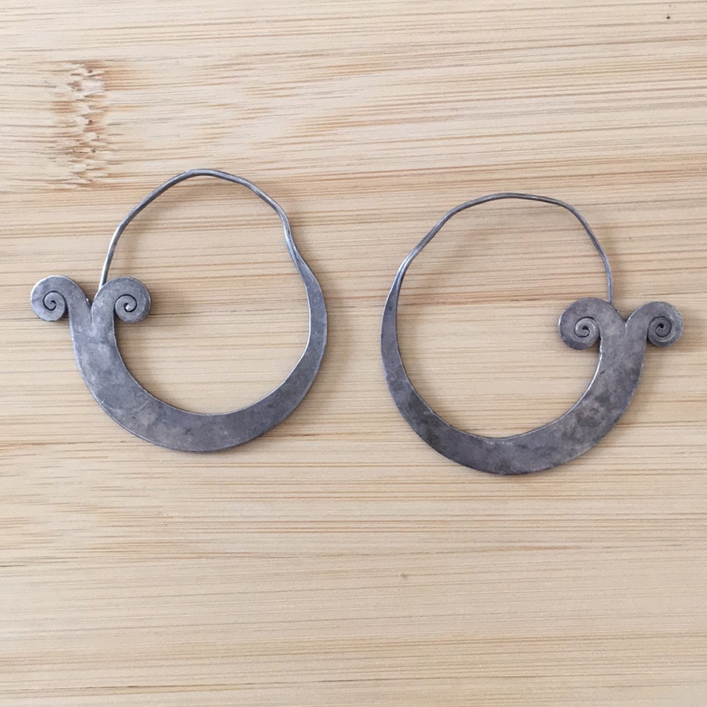 Vintage Thailand Made sterling silver hoop tribal boho earring festival bohemian